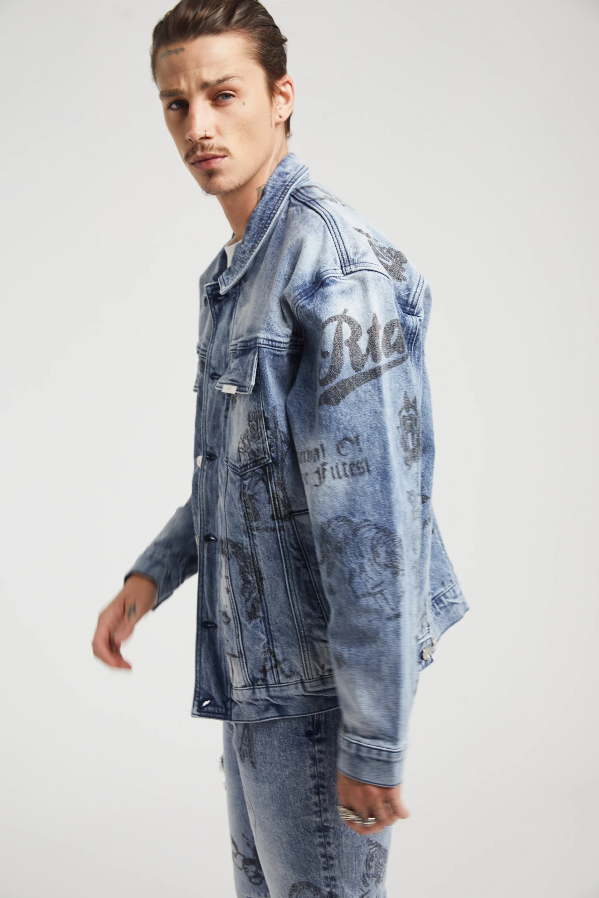 DANNY DENIM JACKET | LIGHT WASH SCRIBBLE - Image 2