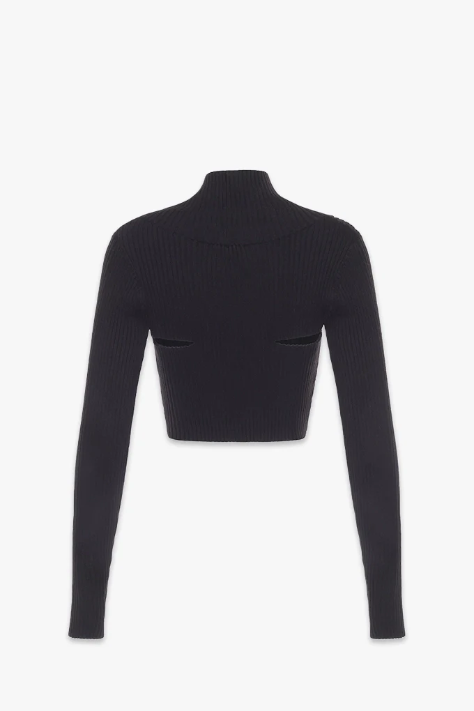LONG SLEEVE CROPPED KNIT TOP | BLACK - Image 7
