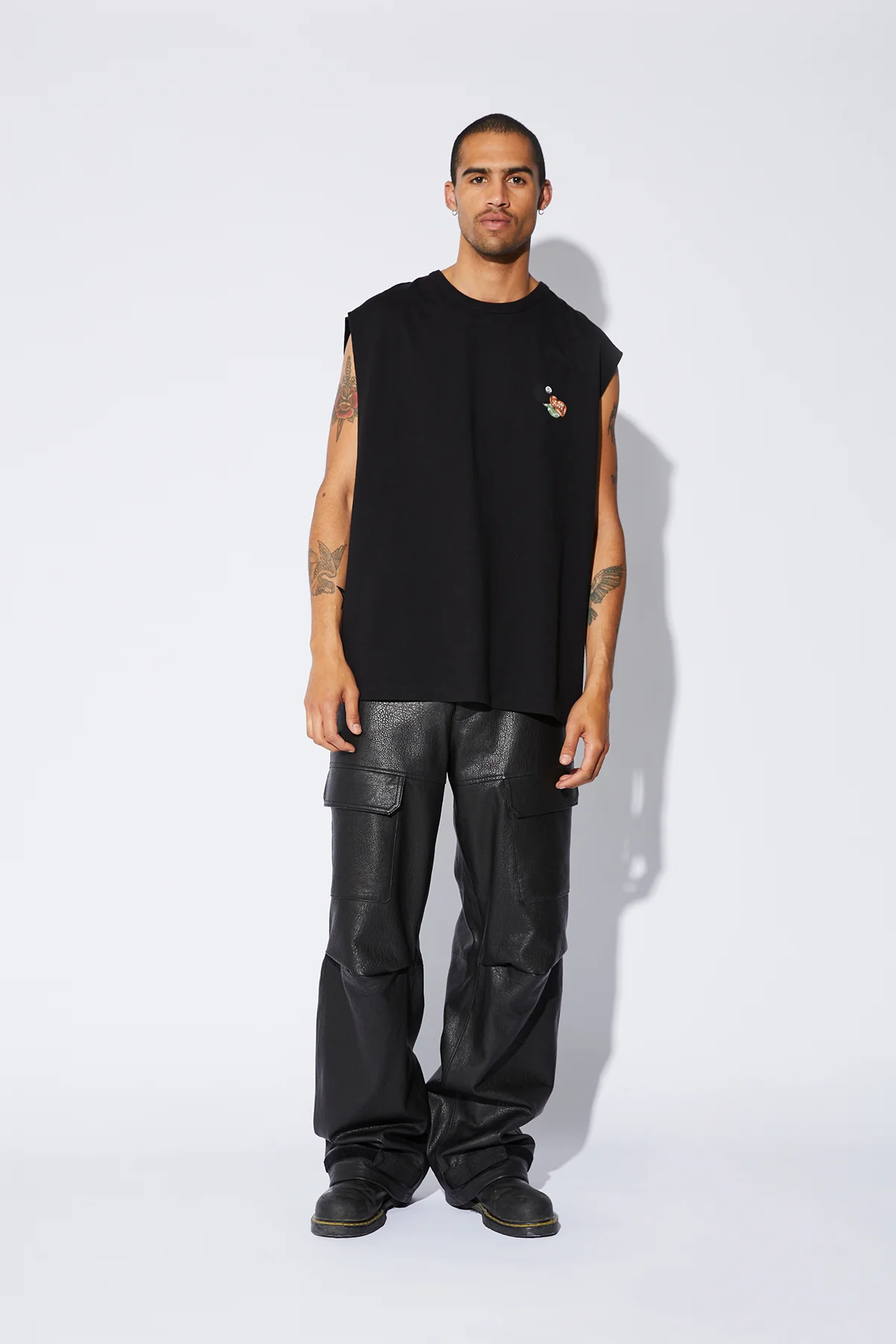 WIDE LEG LEATHER CARGO PANTS | BLACK - Image 3